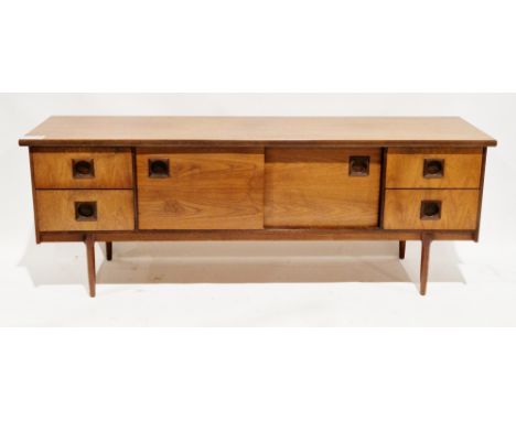 Mid-century retro BCM of Bath sideboard&nbsp;comprising two panelled sliding doors opening to a shelf, flanked either side by