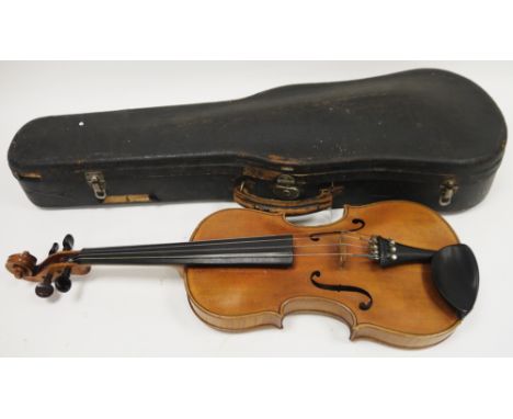 Early 20th century viola, possibly French or German, two-piece back, ebony chin board and finger board, the bridge marked J &