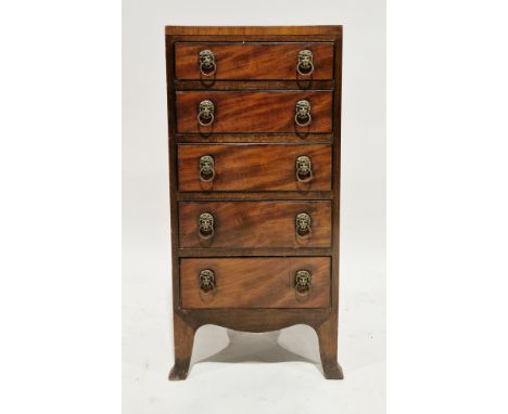 20th century mahogany small chest in the Regency manner, the caddy top over five long graduated drawers with brass lion mask 