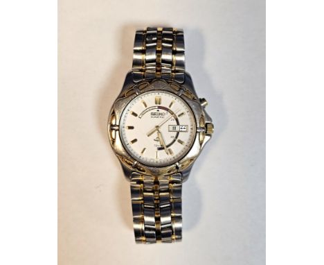 Seiko Kinetic gent's stainless steel and gilt metal wristwatch&nbsp;having baton numerals and rectangular date aperture, numb