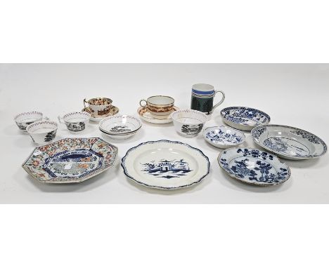 Collection of pottery and porcelain, including: a Chinese Export blue and white soup plate (extensively damaged and repaired)