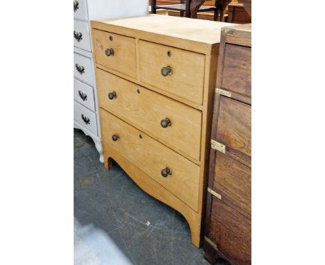 Early 19th century pine chest, the caddy top over two short and two long graduated drawers with brass knob handles, on swept 