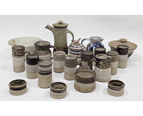 Janet Adam (The Adam Pottery, Edinburgh) porcelain flared conical bowl, flecked with brown and cream glazes, incised marks, 2