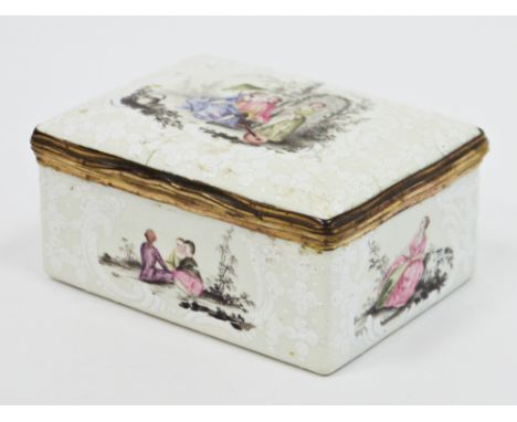 German enamel and gilt-metal mounted rectangular snuff-box and cover, circa 1770, painted en grisaille and in coloured enamel