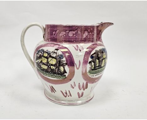 Large Sunderland lustreware shipping jug, circa 1835, transfer-printed with the Nora O'Rena Steam-Yacth (sic.), True Love fro