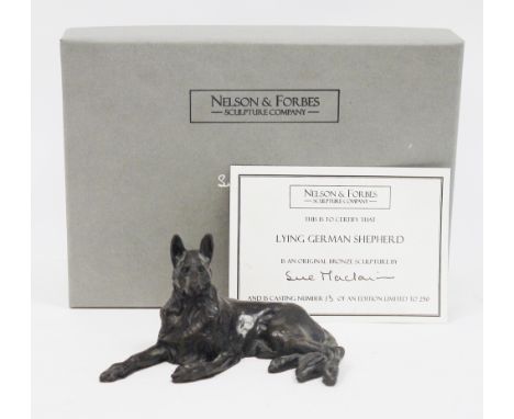 Sue Maclaurin (b.1948) limited edition bronze sculpture&nbsp;titled 'Lying German Shepherd', no.13/250, with certificate of a