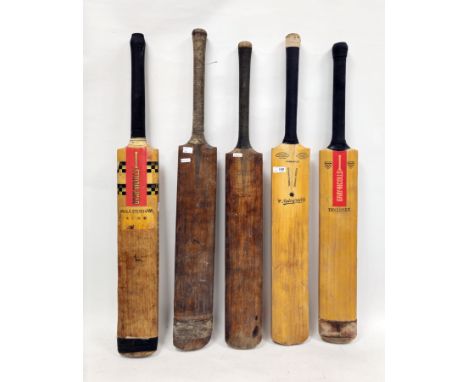 Group of five vintage cricket bats, including one signed example, comprising: a Quaife &amp; Lilley 'TOM DOLLERY' Autograph a
