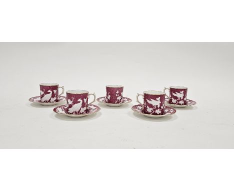Royal Crown Derby powder-pink ground Chinese Birds pattern part coffee-service, printed red factory marks, reg. no. 839113, i