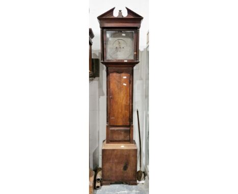 19th century eight-day longcase clock with 13-inch square brass dial marked Hugh Isaac, Llangwyllog, square date aperture, th