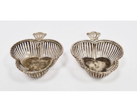 Pair of silver trefoil shaped pierced bon-bon dishes, hallmarked Birmingham, 1912, makers marks for William Hutton &amp; Sons