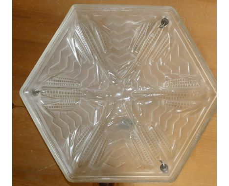 Novesdy, France, an Art Deco press moulded glass lamp shade with stylised corn decoration and 5 Victorian glass rolling pins