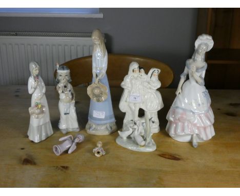 An early 20th century Staffordshire flatback, together with a collection of modern ceramic figurines (8) 