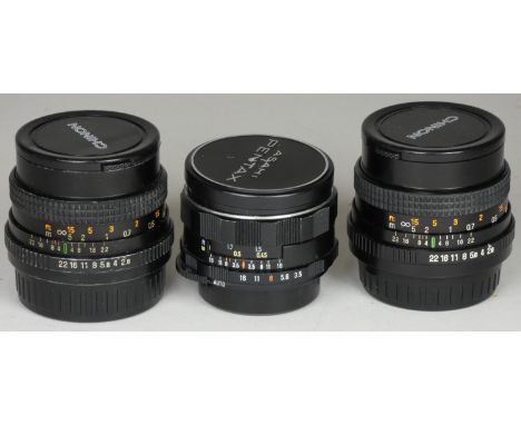 A Super-Multi-Coated Takumar 35mm F/3.5 Lens M42 Screw Fit, together with a auto Chinon Multi-Coated 28mm F/2.8 Lens Pentax K