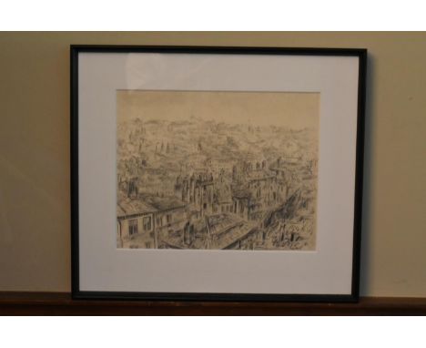 Jean-Pierre Lachaux, a framed and glazed pencil sketch, Paris across rooftops, signed and dated and certified to the reverse.
