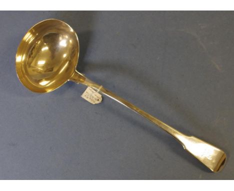 George III sterling silver soup ladle London 1814, makers William Eley, William Fearn & William Chawner. Crested. Length 32cm
