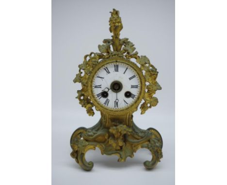 19th century French Alliez & Berguer mantle clock with striking movement in ormolu case, 25cm high, no key or pendulum
