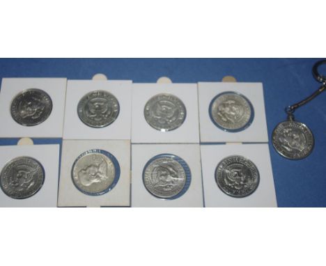Nine American silver 50c coins one key ring mounted