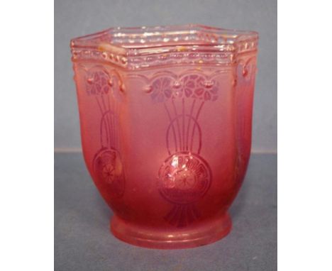 Antique glass lamp shade figural decoration on red glass. Height 14cms approx.