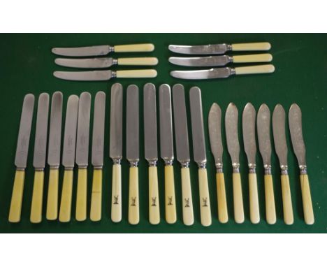 Four sets of mostly bone handle knives comprising of 6 each William Hutton & Sons Sheffield, Harrods Limited Brompton Road (A