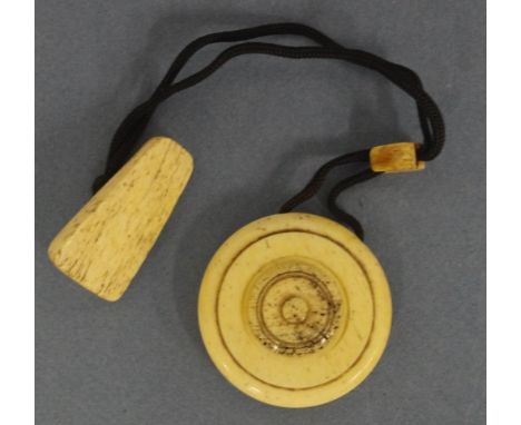 Early Japanese carved ivory netsuke & inro C1900. Including circular inro, with attached netsuke. Export not permitted withou