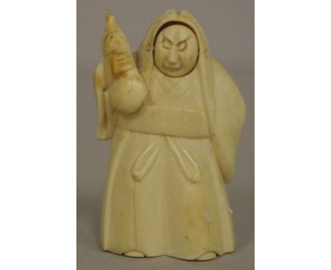 Antiue Japanese man with gourd ivory netsuke with rotating face,C1920. Signed to base. May not be exported without CITES docu