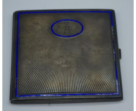 European silver & enamel cigarette case 8.5cm x 8cm, 122 grams