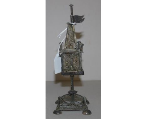Early silver filigree lantern figure as inspected: 1 flag missing. H117.5cms approx.