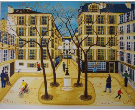 A.M. Sabatier, 'La Saint Andre des Arts' lithograph, limited edition 96/150, signed in pencil lower right, 46cm x 81cm approx