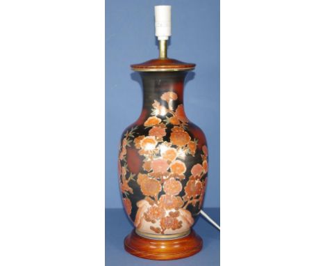Oriental ceramic base electric lamp with floral decoration, H52cm approx