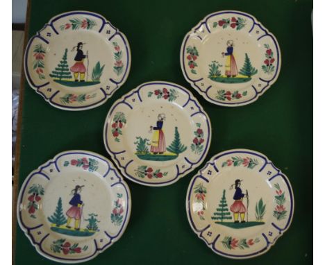 Five Henriot Quimper ceramic plates 20cm diameter
