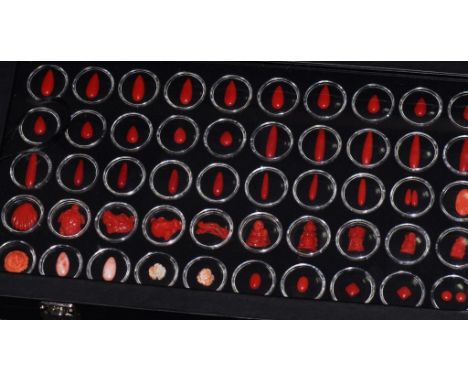 Extensive collection of red Italian coral pieces various cuts and shapes