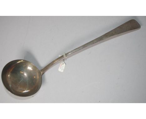 Geo III sterling silver soup ladle with bright cut handle, hallmarked London 1789, 165g & 33cm long approx.