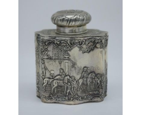 19th century continental silver tea caddy 12.5cm high, 240 grams approx