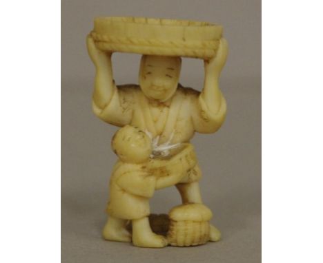 Antique Japanese fruit man ivory netsuke C1920. Signed to base. May not be exported without CITES documentation. H4cms approx