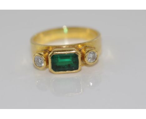 18ct yellow gold, emerald and diamond ring weight: approx 4 grams, size: J-K/5