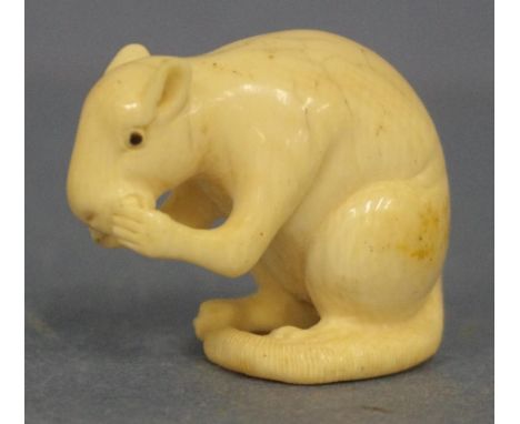 Antique Japanese rat ivory netsuke C1920, Signed to base. May not be exported without CITES documentation. H3.5cms approx.