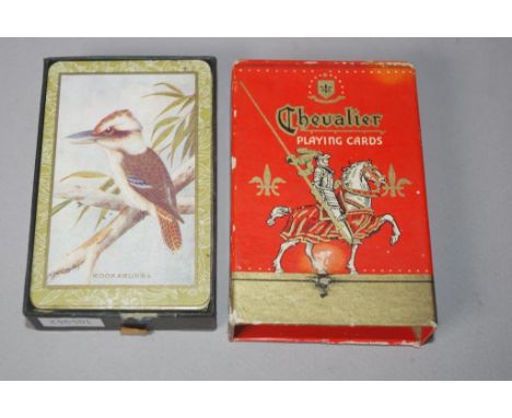 Packet early Chevalier kookaburra playing cards illustration of kookaburras attributed to Neville Cayley.