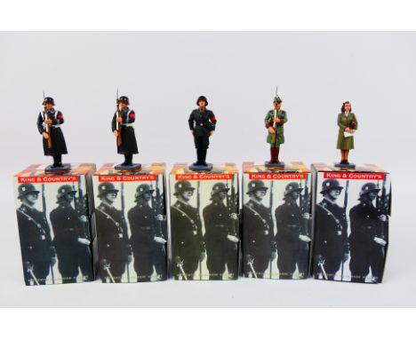 King and Country - Five boxed figures from the King and Country 'Berlin 38' series. Lot consists of LAH78 SS Presenting Arms 