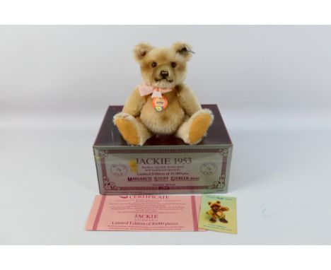Steiff - A boxed Limited Edition Steiff 'Jackie 1953 Replica Teddy Bear'. The bear which stands approximately 25cms in height