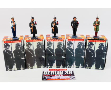 King and Country - Five boxed figures from the King and Country 'Berlin 38' series. Lot consists of LAH78 SS Presenting Arms 