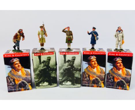 King and Country - Five boxed figures from the King and Country 'Air Force' and 8th Army' ranges. Lot consists of RAF05 Fligh