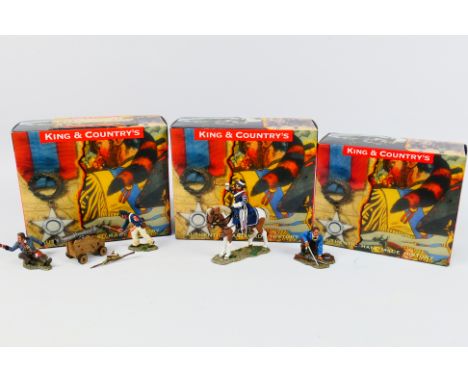 King and Country - Three boxed figures from the King and Country 'Remember The Alamo' series. Lot consists of RTA19 Col. Will