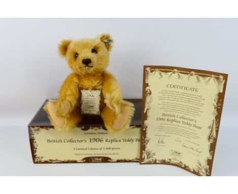 Steiff - A boxed Limited Edition Steiff 'British Collectors 1906 Replica Teddy Bear'. The bear which stands 33cms in height, 
