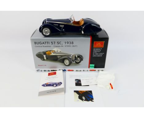 CMC - A boxed 1938 Bugatti Type 57 SC Corsica Roadster in 1:18 scale # M-106. The car appears Mint in its original packaging 