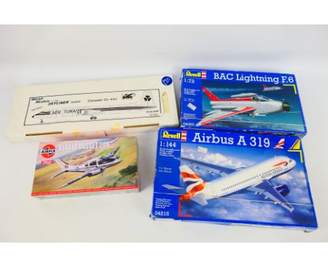 Airfix - Revell - Welsh Models - 4 x boxed aircraft model kits including Beagle Basset 206 in 1:72 scale, BAC Lightning F6 in