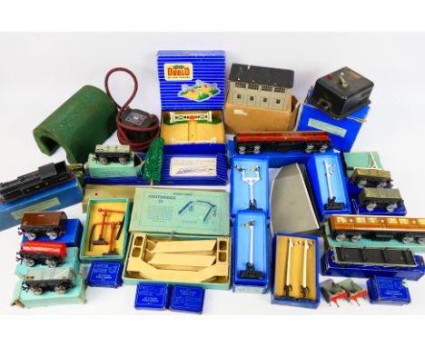 Hornby Dublo - A collection of mostly boxed items including LMS tank engine # EDL7, a corridor coach in LMS livery # DR363, a