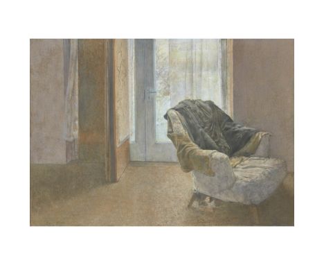 [§] DAVID TINDLE R.A. (BRITISH B. 1932)  PORTRAIT OF A CHAIR   Artist's inscription on backboard, egg tempera on board  40cm 