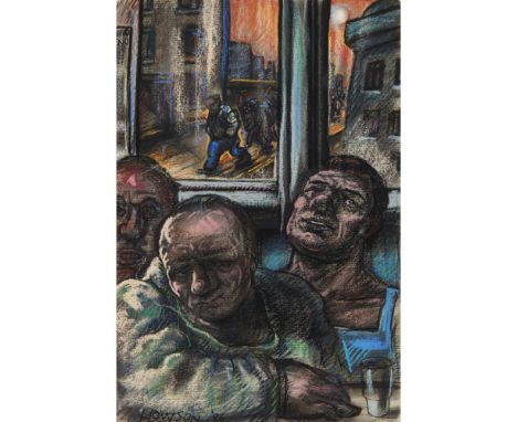 [§] PETER HOWSON (SCOTTISH B.1958)  THE BLACK SQUAD   Signed and dated '86, pastel  44cm x 30cm (17.25in x 11.75in) Exhibited