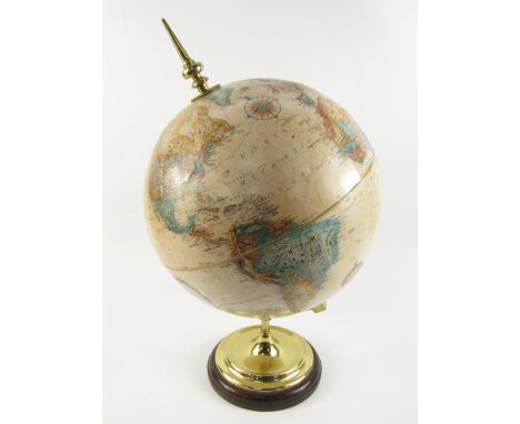 A Replogle 12" diameter globe, World Classic Series, on a brass frame and wooden base