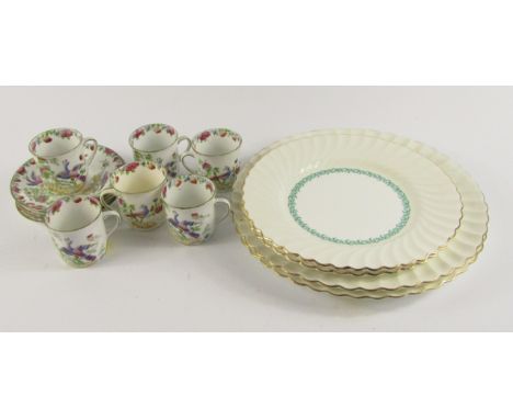 A Diamond China late 19thC part coffee service, decorated with exotic birds and flowers, comprising six cups and saucers, tog